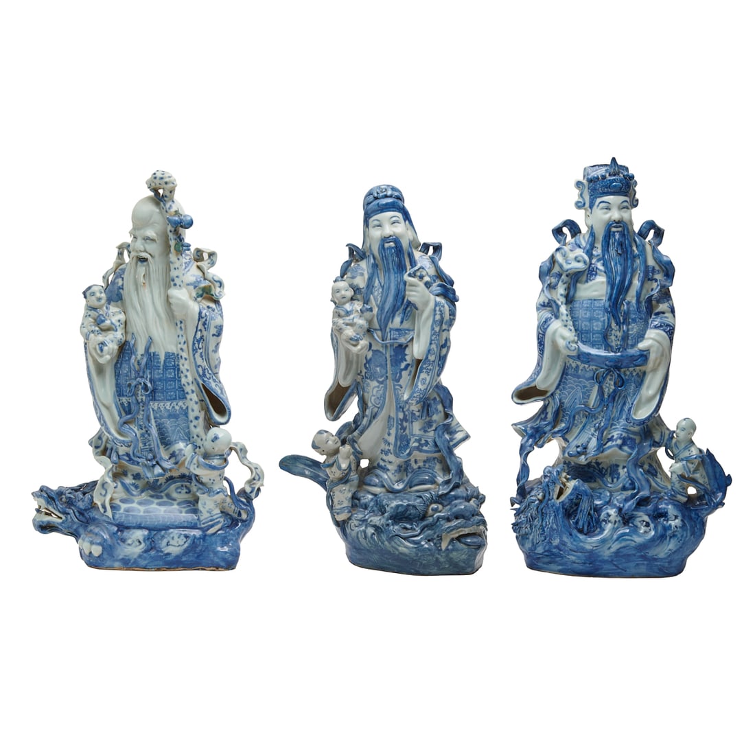Three Chinese Blue and White Porcelain Figures (1 of 6)