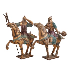 Chinese Polychrome Warriors on Horseback