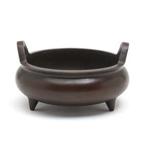 Chinese Bronze Tripod Censer with Raised Handle