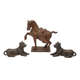 Three Chinese Bronze and Iron Animal Statues