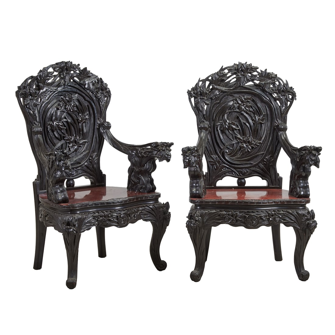 Pair of Japanese Export Carved Wood Armchairs (1 of 4)