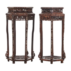Pair of Chinese Mother of Pearl Inlaid Hexagonal Stands