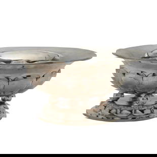 Swedish 830s Silver Footed Bowl: Swedish 830s Silver Footed Bowl. &nbsp;Round bowl with lobed bottom, held on four ball supports resting on round lobed base. &nbsp;With crown mark (two crowns visible, one possibly rubbed), S, 830S. &