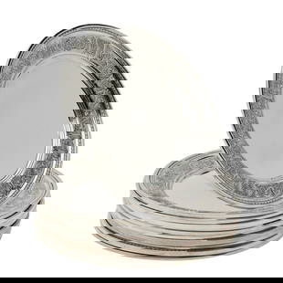 Set of Twelve International Sterling Silver Bread Dishes: Set of Twelve International Sterling Silver Bread Dishes. &nbsp;Partial&nbsp;chased decoration to rims. &nbsp;Markings to underside including &quot;726&quot;. &nbsp;{Approximate dimensions: &nbsp;6 1/