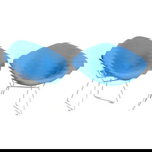 Harry Bertoia for Knoll Pair of Diamond Chairs: Harry Bertoia for Knoll Pair of Diamond Chairs.&nbsp; White coated metal frames with light blue seat covers.&nbsp; Covers with Knoll labels.&nbsp;&nbsp;{Approximate dimensions:&nbsp; 31 1/4&quot; high