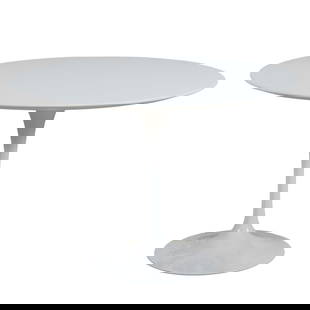 Knoll Mid Century Modern Tulip Dining Table: Knoll Mid Century Modern Tulip Dining Table.&nbsp; Round white top on tapered pedestal with round base.&nbsp; The underside with &quot;Knoll Studio 1957&quot; label.&nbsp; {Approximate dimensions:&nbs