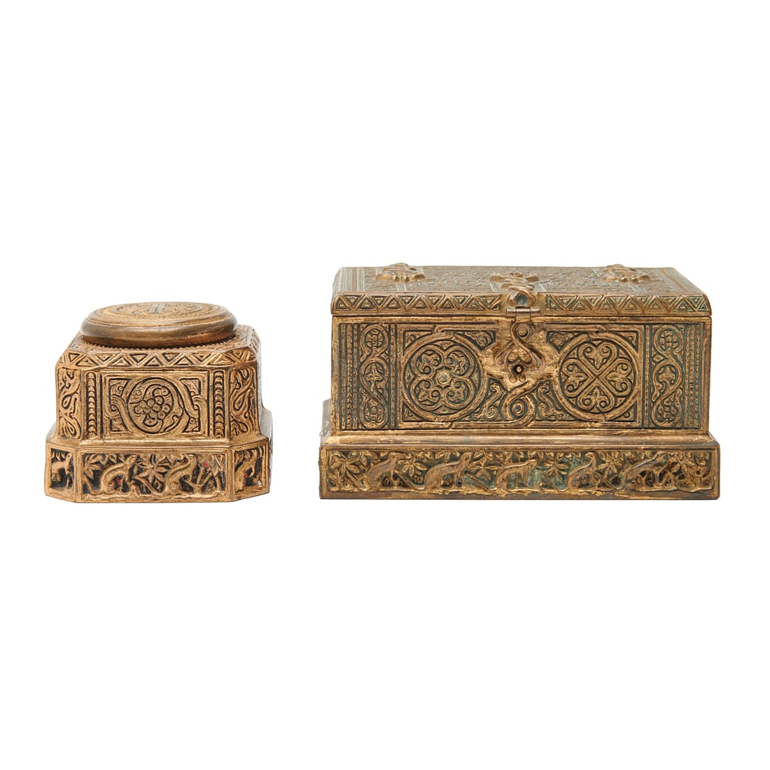 Two Tiffany Studios Gilt Bronze Venetian Inkwells (1 of 8)