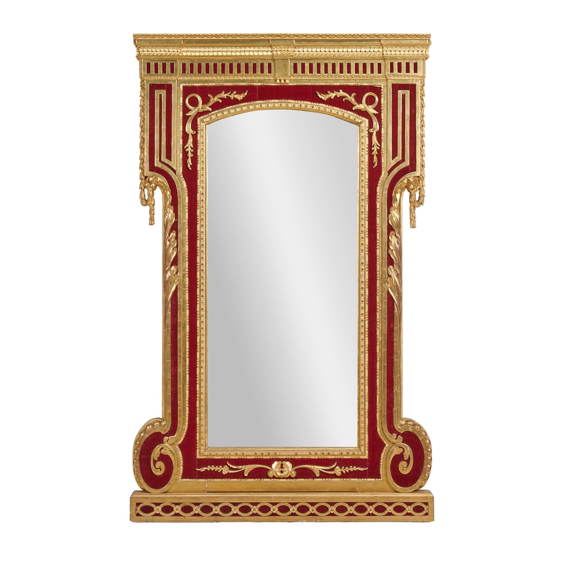 Louis XVI Style Giltwood and Red Velvet Pier Mirror (1 of 3)