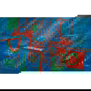Mid-Century Modern, Abstract, Oil on Canvas: Mid-Century Modern (20th Century), Abstract, oil on canvas, [approximate dimensions - sight: 30&quot; H x 48&quot; W], signed indistinctly upper left.