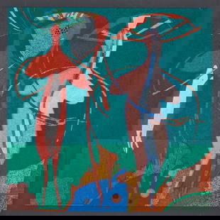 Mihail Chemaikin, Transformed Aboriginal..,Watercolor and Ink: Mihail Chemiakin (Russian, born 1943), "Transformed Aboriginal Cave, Drawing,1981, watercolor and ink on paper, [approximate dimensions - sheet: 13" H x 13" W], signed and dated lower right.