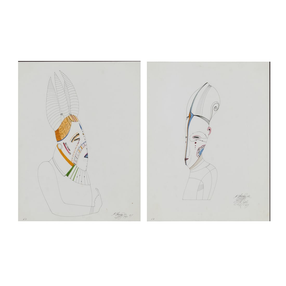 Mihail Chemiakin, African Mask 3 and 8, Ink (1 of 5)