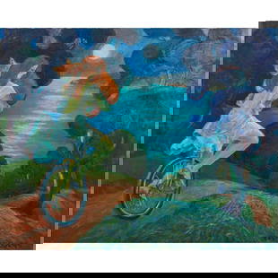 Michael Leu, The Winding Path, Oil and Acrylic on Canvas: Michael Leu (Taiwanese, born 1950/51), &quot;The Winding Path (To Moon Lit Beach),&quot; 1995, oil and acrylic on canvas, [approximate dimensions - sight: 48&quot; H x 60&quot; W], signed lower right;