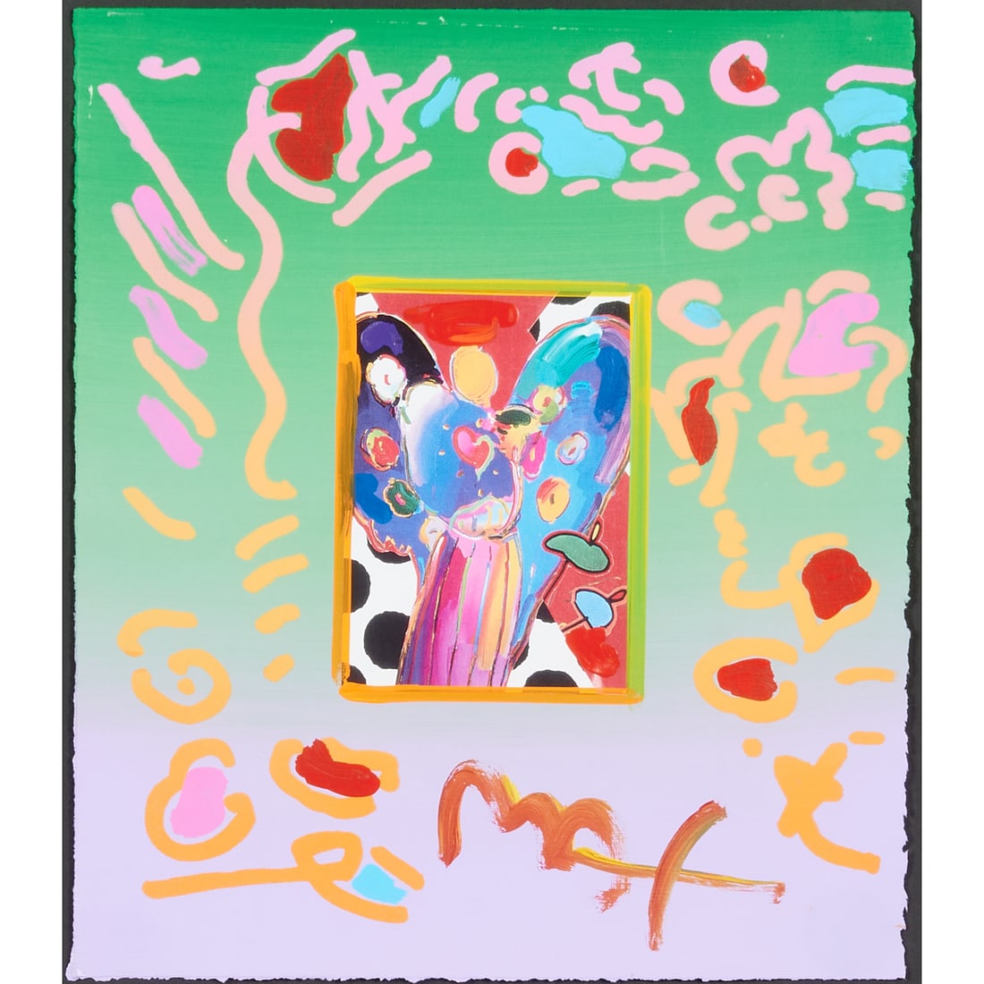 Peter Max, Angel with Heart, acrylic on color print (1 of 4)