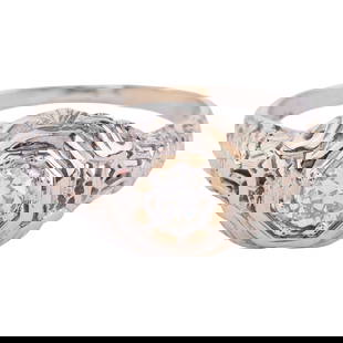 Vintage Diamond, 18k White Gold Ring: Vintage Diamond, 18k White Gold Ring. Featuring one old European-cut diamond weighing approximately 0.35 ct., set in an 18k white gold filigree mounting. {Size: 7 1/2, Gross Weight: 1.7 dwts}