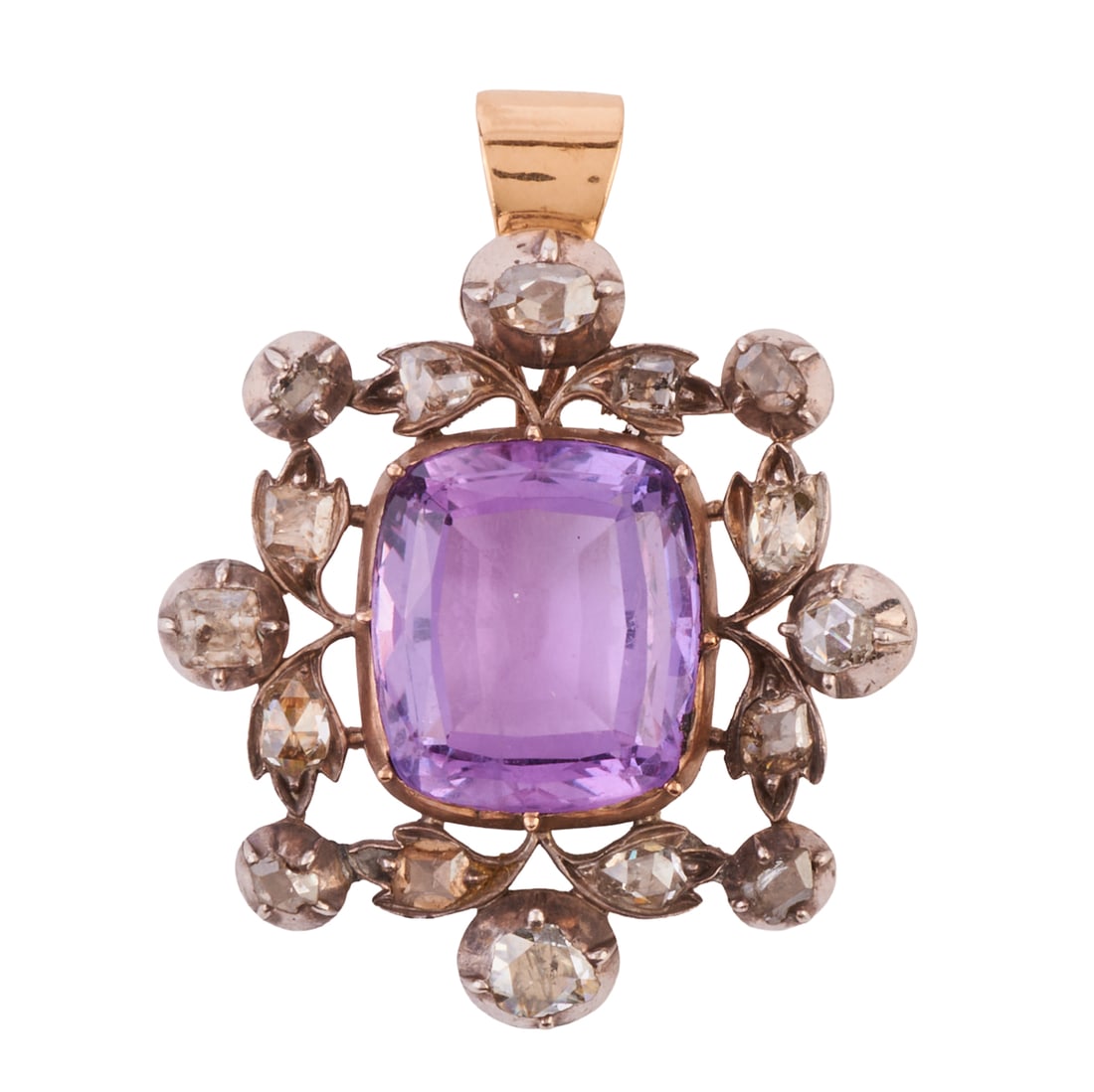 Georgian Amethyst, Diamond, Silver-Topped, 14k Yellow Gold Pendant (1 of 2)