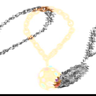 Victorian Multi-Stone, 18k Yellow Gold Sputnik Charm Bracelet: Victorian Multi-Stone, 18k Yellow Gold Sputnik Charm Bracelet. Featuring varying shaped and cut amethyst, citrine, garnet, tourmaline, turquoise, coral, opal, carnelian, and sapphire, set in an 18k ye