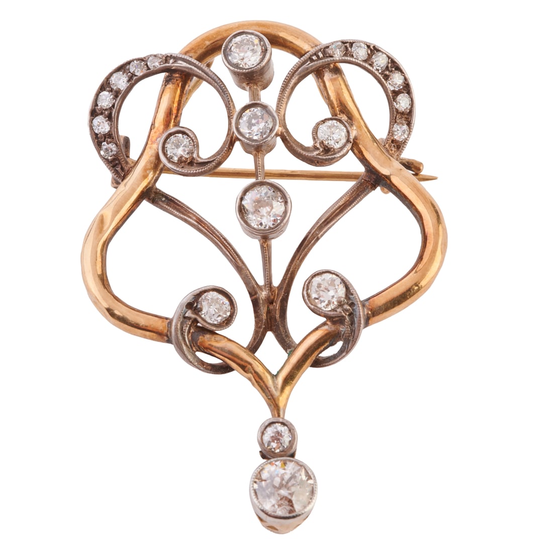 Victorian Diamond, 14k Yellow Gold, Silver Pendant Brooch (1 of 3)