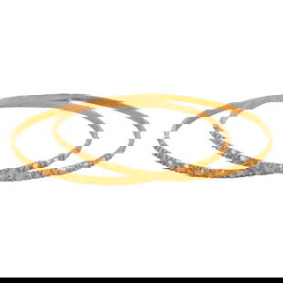 Pair of Matching 22k Yellow Gold Bangle Bracelets: Pair of Matching 22k Yellow Gold Bangle Bracelets. Each 22k yellow gold textured bangle measuring approximately 3 mm in width and with an internal diameter of approximately 64 mm. {Gross Weight: 12.0