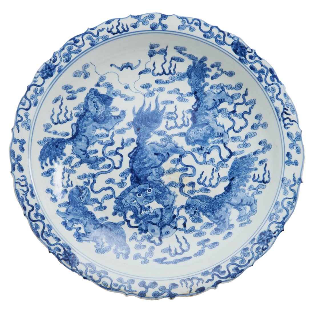 Chinese Porcelain Blue & White Dragon Charger Dish. (1 of 4)