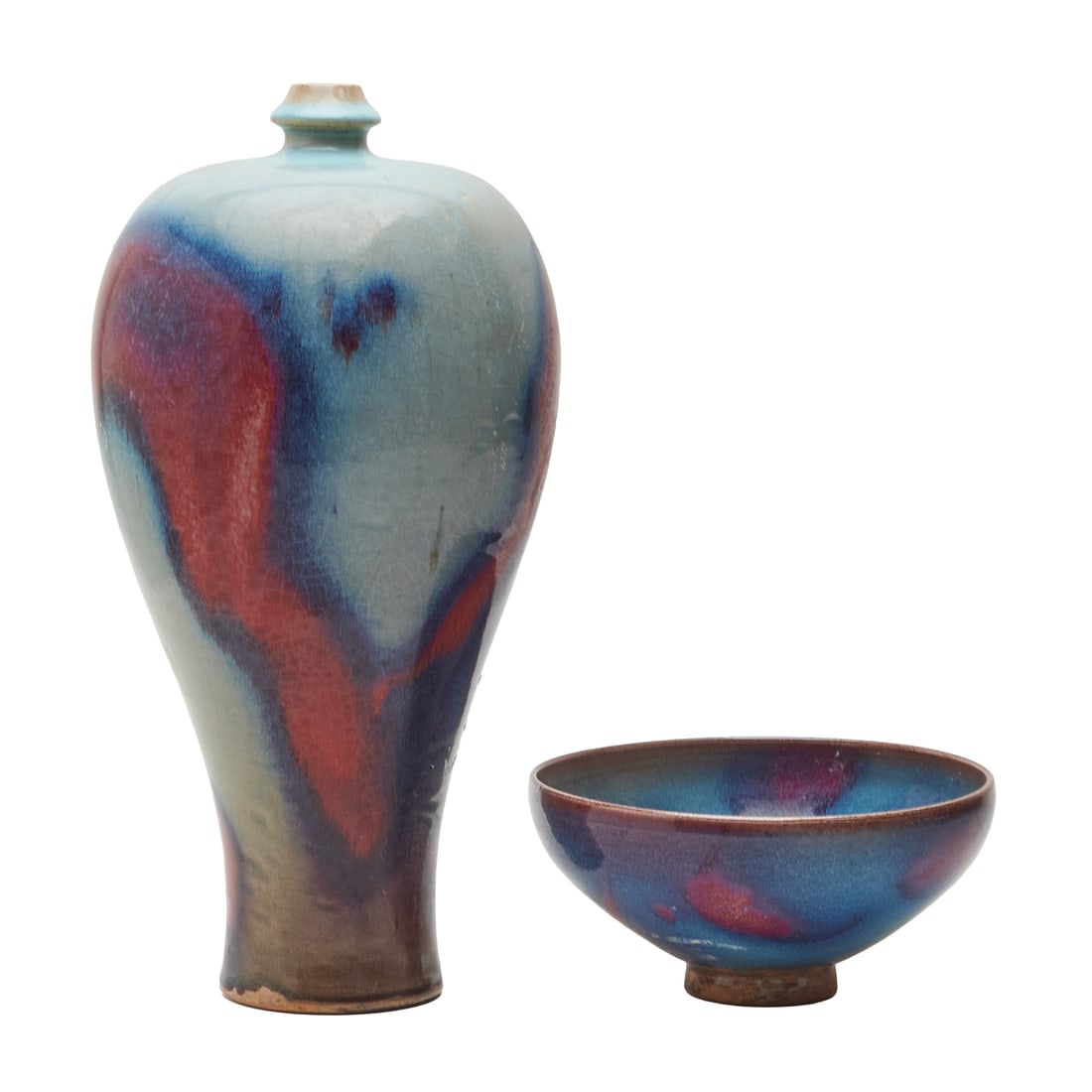 Two Chinese Glazed Stoneware Items: Vase and Bowl (1 of 3)