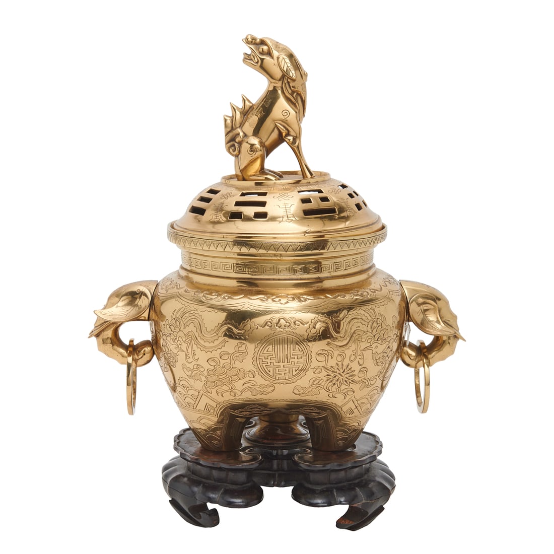 Chinese Bronze Incense Burner with Foo Dog Finial. (1 of 4)