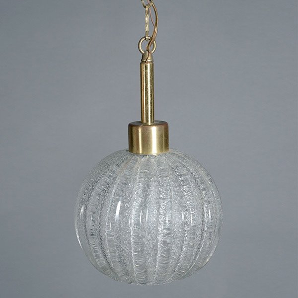 Italian Pendant Light with Brass Chain.: Italian Pendant Light with Brass Chain. Fluted glass. Fixture measures approximately 10 1/2 x 7 inches.