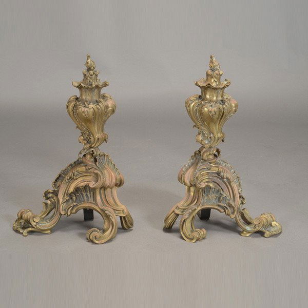 Pair of Art Nouveau Style Gilt Brass Andirons: Pair of Art Nouveau Style Gilt Brass Andirons {Height 22 inches}