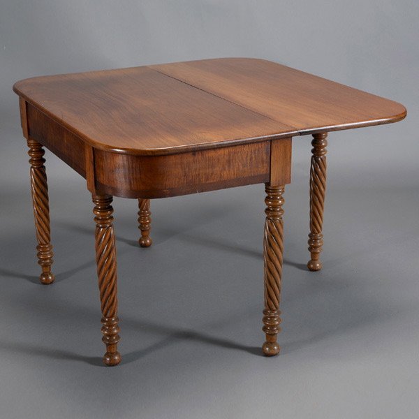 Classical Revival Mahogany Drop Leaf Table: Classical Revival Mahogany Drop Leaf Table with Barley Twist Legs {Dimensions 29 x 45 x 40 1/2 inches}