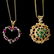 2 EMERALD, RUBY, DIAMOND, YELLOW GOLD NECKLACES.