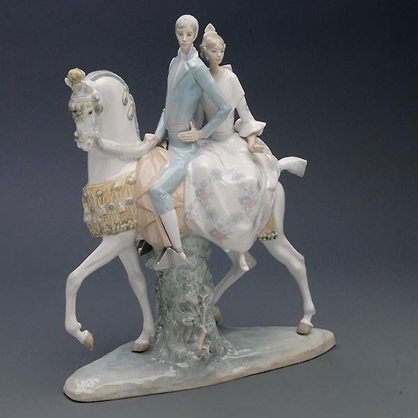 Lladro Figure of a Couple on Horse: Lladro Equestrian Figure of a Couple {Height 17 1/2 inches}