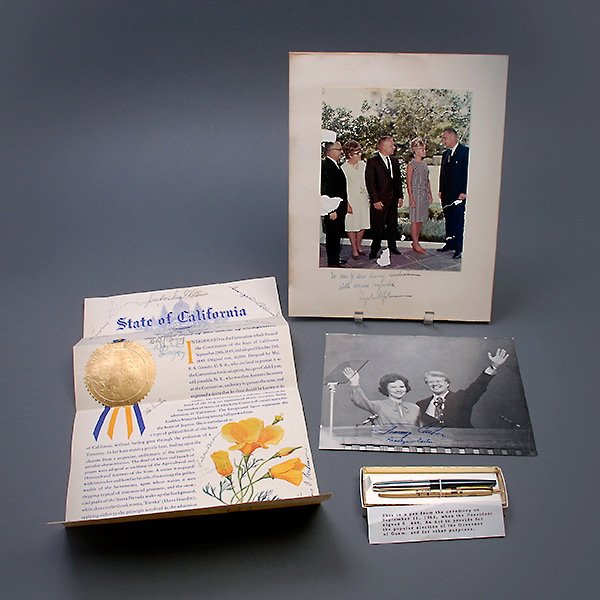 Group of Political Ephemera and Ceremonial Pens: Group of Political Ephemera: Including Eight Pens Used During Political Signings; Three Invitations to Inaugural balls, for CA Governor Olson, 1939, and for President Eisenhower, 1957 and Jimmy Carter