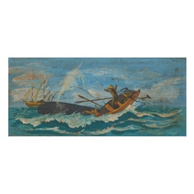 19th Century Sailor's Folk Art Whale Bone Nautical Painting