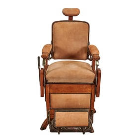 Antique Oak Koken Congress One-Lever Barber Chair