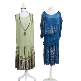 Two Chiffon Flapper Dresses with Beaded Decoration