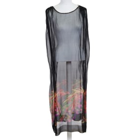 Liberty and Co Paris Black Silk Chiffon Printed Shift Dress
