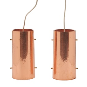 Pair of Modern Copper Hanging Light Fixtures