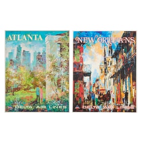 Two Jack Laycox for Delta Airlines Travel Posters, Atlanta and New Orleans