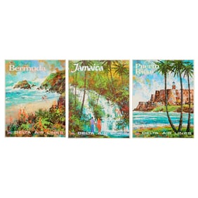 Three 1970s Jack Laycox for Delta Airlines Posters, Caribbean and Bermuda