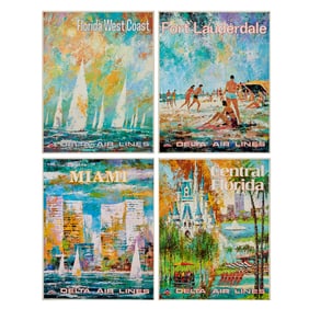 Four  1970s Jack Laycox for Delta Airlines Posters, Florida