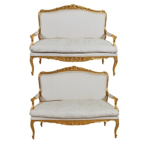 Pair of Louis XV Style Giltwood Upholstered Settees