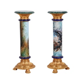 Pair of Tiche Porcelain Marble Top Pedestals