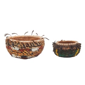 Two Pomo Feathered Baskets