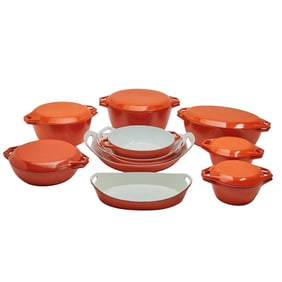 Copco Twelve Piece Cast Iron with Orange Enamel Cookware Set
