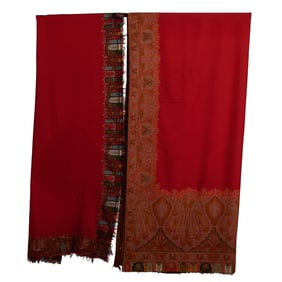 Two Red Woven Wool Shawls, Kashmiri and Scottish