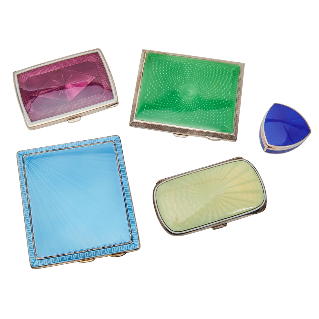 Collection of Five Silver Guilloche Compacts and Boxes (1 of 7)