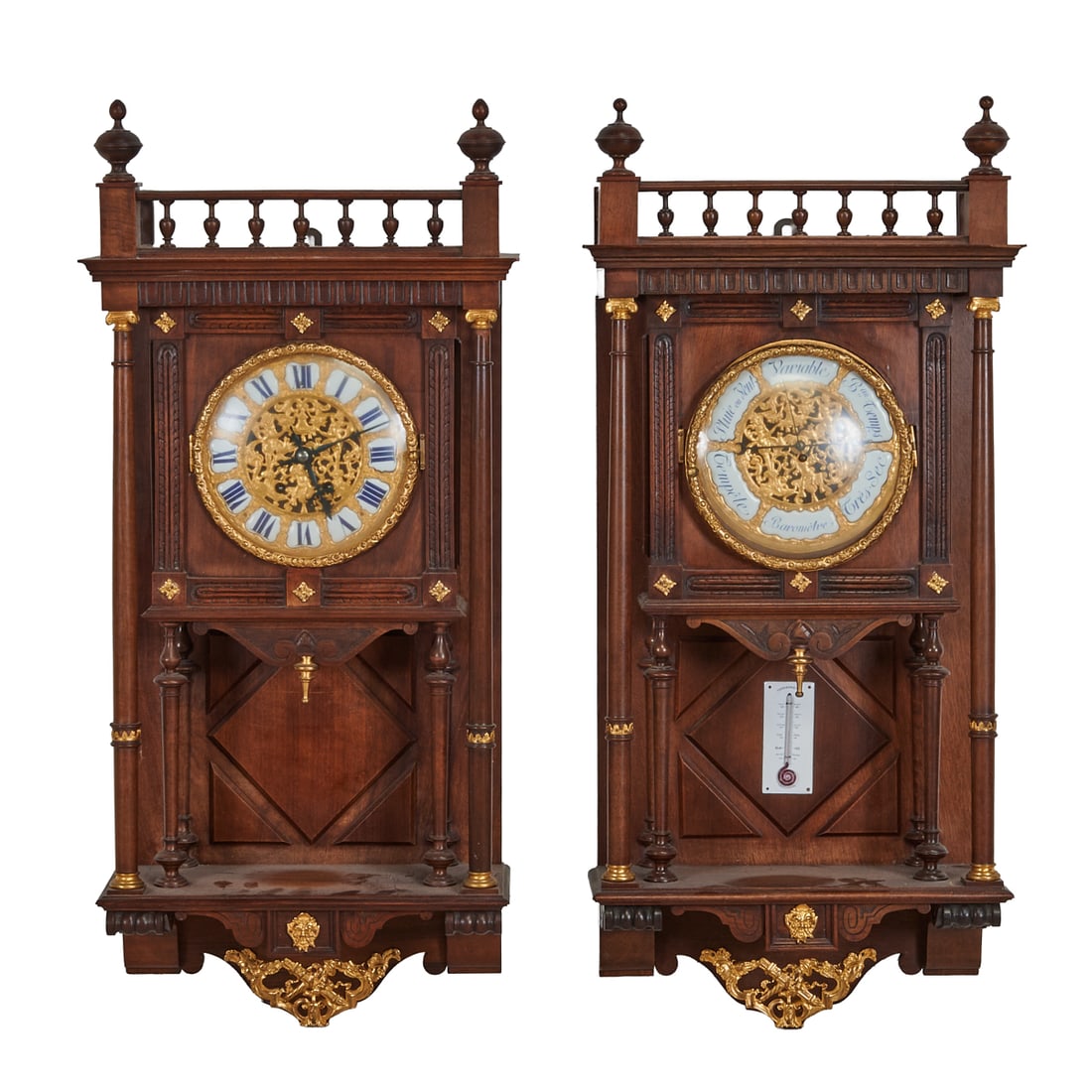 19th Century French Mougin Walnut Clock and Barometer Pair (1 of 7)