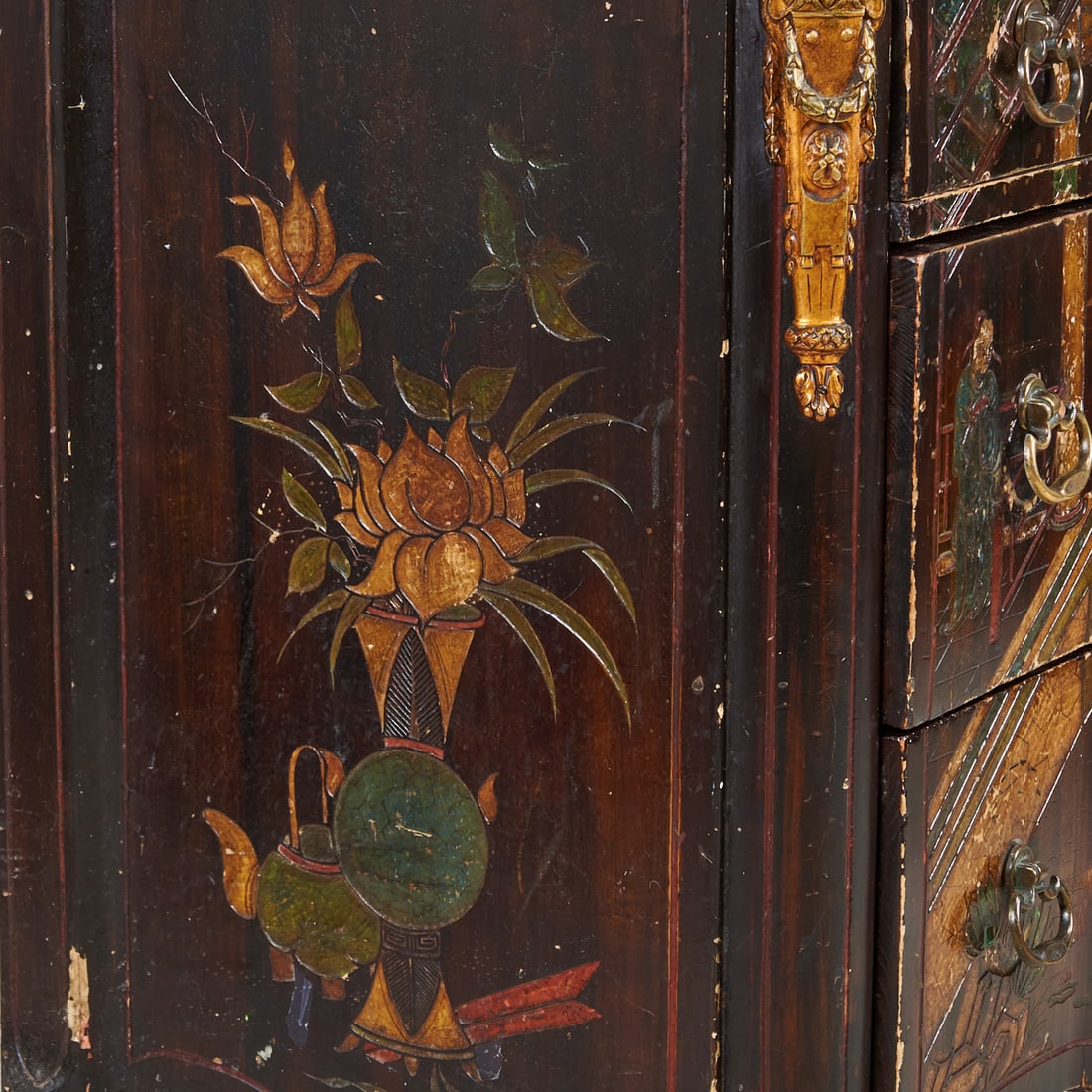 French Transitional Style Chinoiserie Marble Top Commode (1 of 6)