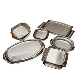 Danish Modern Teak and Chrome Serving Tray Set