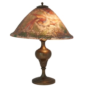 Pairpoint Reverse Painted Lamp with Bird Motif