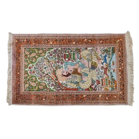 Persian Figural Part Silk Rug